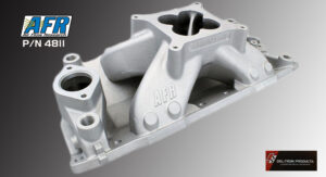 Close-up of a silver automotive intake manifold.