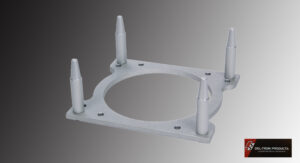 White plastic bracket with four vertical posts and a central circular hole.