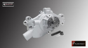 White mechanical pump with a black handle on a gray background.