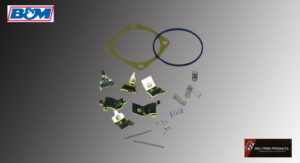 Disassembled electronic device components arranged with two colored loops.