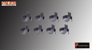 Eight identical abstract 3D shapes arranged in two rows on a gray gradient background.