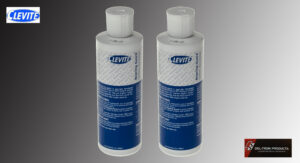 Two bottles of Levit spray adhesive with blue and white labels.