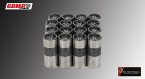 Stacked metal cylindrical objects with black bands on a gray background.