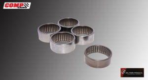 Five cylindrical needle roller bearings with metallic outer rings.