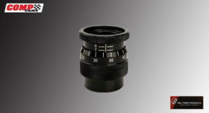 Close-up of a black camera lens with focus and aperture markings.