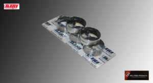 Three metal hose clamps on branded packaging.