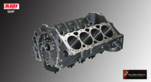 High-performance V8 engine block with eight cylinder bores.