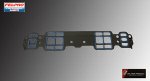A black metal or plastic bracket with blue-lined rectangular cutouts on a gray background.
