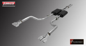 Stainless steel dual exhaust system with chrome tips.