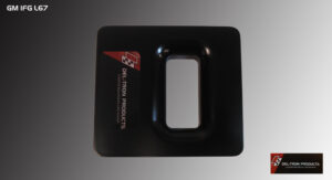 Black adhesive wall hook with a rectangular opening and text.