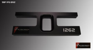 Close-up of a black license plate frame with the number 126 and text 'Alfa Romeo'.