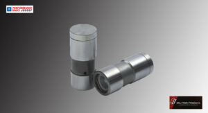 Two cylindrical metal objects with reflective surfaces on a gray background.