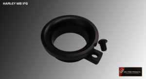 Black rubber grommet with a screw on a gray background.