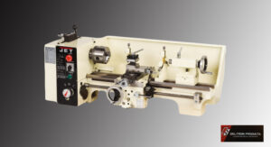 A lathe machine used for shaping metal or wood.