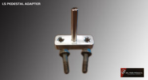 Close-up of a metal bracket with two screws and a central post.