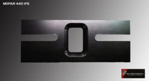 Close-up of a black metal bracket with a rectangular cutout.