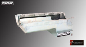 White car bumper with a Moroso sticker on a gray background.