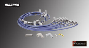 Set of blue ignition wires and connectors for automotive use.