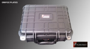 Black rugged hard case with a handle, closed and ready for transport.