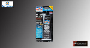 Tube of Permatex Ultra Black Gasket Maker in packaging.