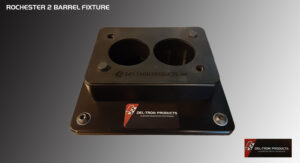 Metal fixture with two circular openings on a base plate.