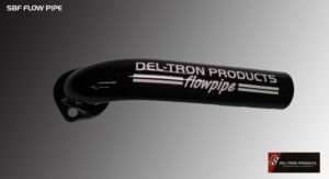 Close-up of a black Del-Tron Flowpipe bicycle handlebar.