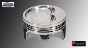 A shiny metal piston with grooves and a notch on top.