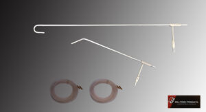 A metal rod tool with two coiled wires on a gray background.