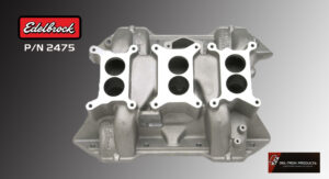 Aluminum intake manifold for a V8 engine with dual throttle bodies.